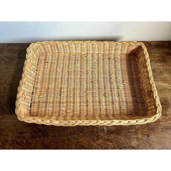 Vintage Wicker Rectangular Serving Tray with Handles | Cottagecore - Picture 4 of 8